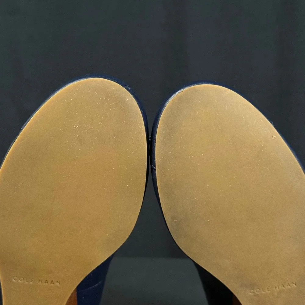 Cole Haan Adair Navy Blue Leather Bow Wedge Pumps Shoes Grand.OS W13162 Women 9B
